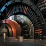 Detalhe do rotor e do enrolamento de um motor elétrico industrial